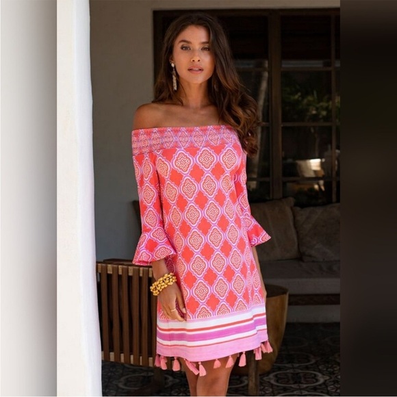 NWT Cabana Life UPF Sun Protection Coral Geo Smocked Dress Cover Up - Size Small - Picture 5 of 15